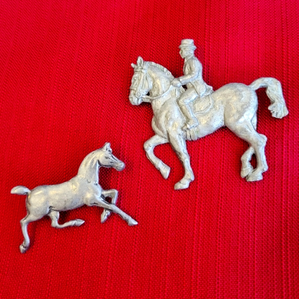 Silver Horse and Rider and Horse brooches! Selling Together!